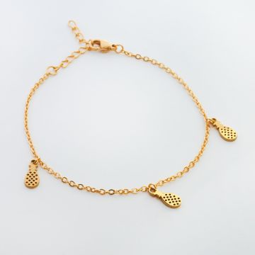 Bransoletka ze stali chirurgicznej trzy zawieszki ananas w kolorze złotym 19,5cm