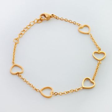 Bransoletka ze stali chirurgicznej z sercami w kolorze złotym 18cm