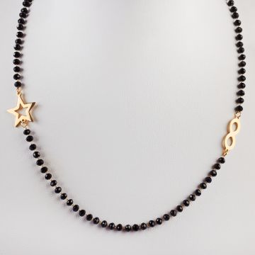 Naszyjnik ze stali chirurgicznej z nieskończonością, gwiazdką i czarnymi kryształami w kolorze złotym 46,5cm