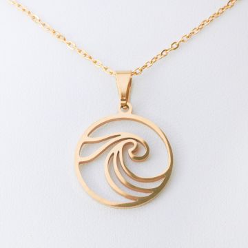 Naszyjnik ze stali chirurgicznej fala w kółku w kolorze złotym 45cm