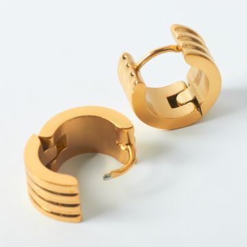 Kolczyki kółka prążkowane ze stali chirurgicznej w kolorze złotym 13mm