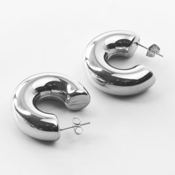 Duże kolczyki koła dmuchane ze stali chirurgicznej w kolorze srebrnym 31mm