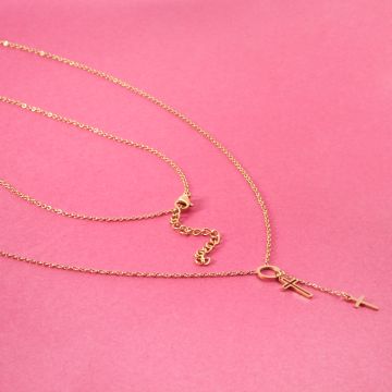 Naszyjnik z mini zawieszkami ze stali chirurgicznej kółko i krzyżyk w kolorze złotym 40cm