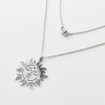 Naszyjnik ze stali chirurgicznej 45cm słońce w kolorze srebrnym 45cm