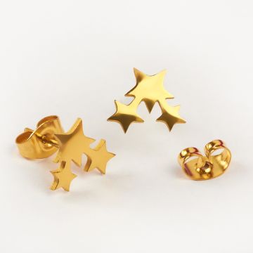 Kolczyki ze stali chirurgicznej trzy gwiazdki w kolorze złotym 9,8x8,4mm