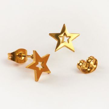 Kolczyki ze stali chirurgicznej gwiazdka w kolorze złotym 9,2x8,8mm