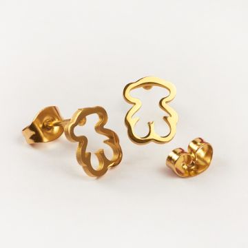 Kolczyki ze stali chirurgicznej miś w kolorze złotym 8x6,5mm