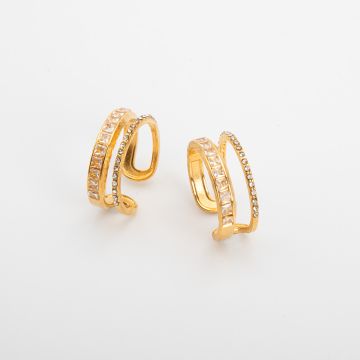 Pierścionek obrączka ze stali chirurgicznej z cyrkoniami w kolorze złotym 18mm