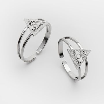 Pierścionek regulowany ze stali chirurgicznej z okiem proroka w kolorze srebrnym 20mm