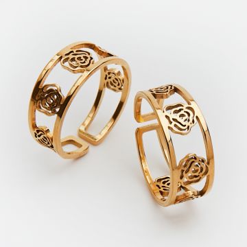 Obrączka regulowana ze stali chirurgicznej z różą w kolorze złotym 20mm