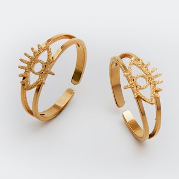 Pierścionek regulowany ze stali chirurgicznej z okiem proroka w kolorze złotym 20mm