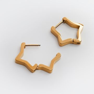 Kolczyki kajdanki ze stali chirurgicznej gwiazdki w kolorze złotym 18mm