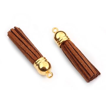Chwost z rzemienia zamszowego w złotym okuciu brązowy 4cm