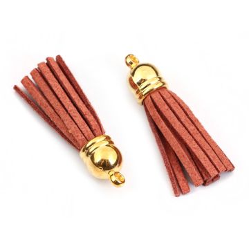 Chwost z rzemienia zamszowego w złotym okuciu orzechowy 4cm