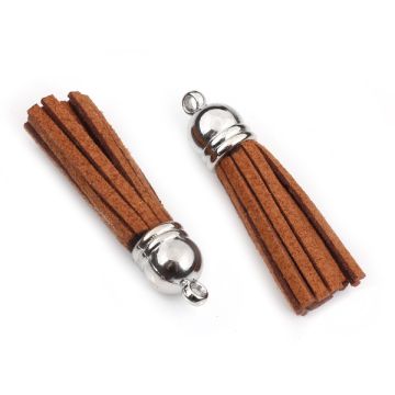 Chwost z rzemienia zamszowego w srebrnym okuciu brązowy 4cm