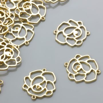 Zawieszka z dwoma oczkami róża ażurowa light gold 25x28mm