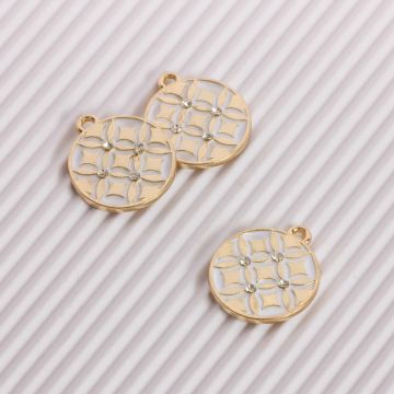 Zawieszka emaliowana romby z kryształkami biały 18mm