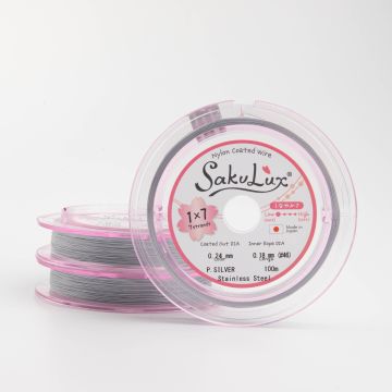 Miękka linka japońska siedmiostrunowa powlekana srebrna 0,24mm