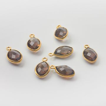 Zawieszka kryształ górski dymny wrzeciono w okuciu AG925 pozłacane 12x8mm