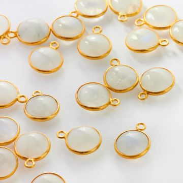 Kamień księżycowy krążek gładki w okuciu AG925 10mm