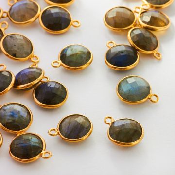 Labradoryt krążek fasetowany w okuciu AG925 10mm