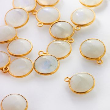 Kamień księżycowy krążek gładki w okuciu AG925 12mm