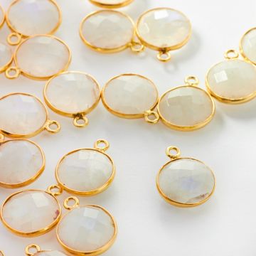 Kamień księżycowy krążek fasetowany w okuciu AG925 12mm