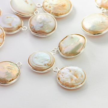 Perła naturalna krążek w okuciu AG925 12mm