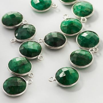 Nefryt krążek fasetowany w okuciu AG925 12mm