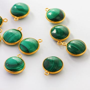 Malachit krążek gładki w okuciu AG925 10mm