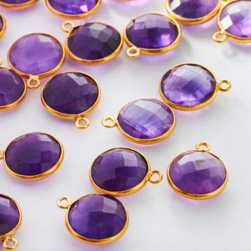 Ametyst  krążek fasetowany w okuciu AG925 12mm