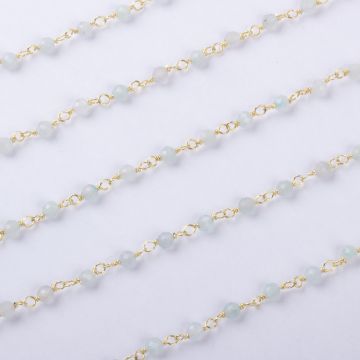 Srebrny łańcuch z amazonitem 3mm pozłacany AG925