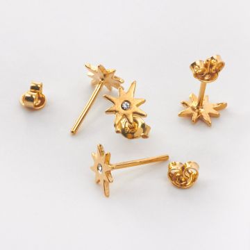 Kolczyki róża wiatrów z cyrkonią z barankami pozłacane 8 mm