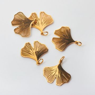 Zawieszka ze stali chirurgicznej liść miłorzębu do naszyjników w kolorze złotym 17mm