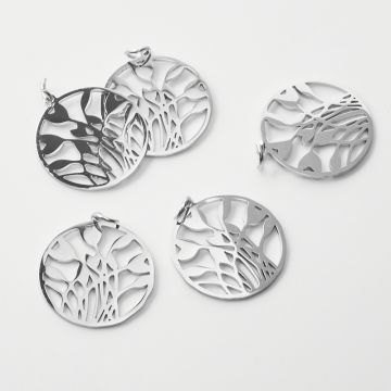 Zawieszka ze stali chirurgicznej tulipany w kółku do naszyjników w kolorze srebrnym 22mm