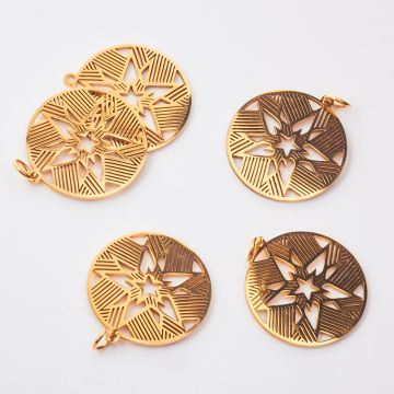 Zawieszka ze stali chirurgicznej Gwiazda z promieniami do naszyjników w kolorze złotym 22mm