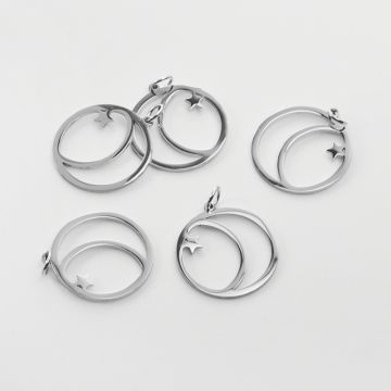 Zawieszka ze stali chirurgicznej księżyc i gwiazdka w kółku do naszyjników w kolorze srebrnym 22mm