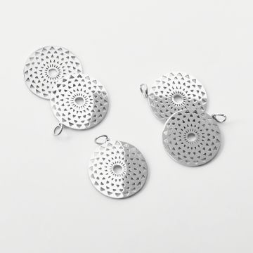 Zawieszka ze stali chirurgicznej mini trójkąciki w kółku do naszyjników w kolorze srebrnym 21mm