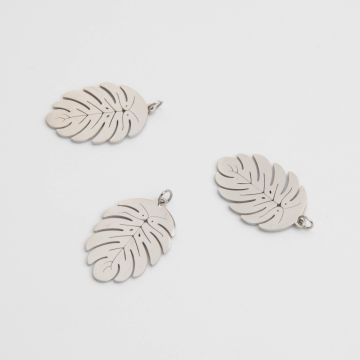 Zawieszka ze stali chirurgicznej liść monstery do naszyjnika w kolorze srebrnym 26mm