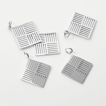 Zawieszka ze stali chirurgicznej kwadrat do naszyjników w kolorze srebrnym 22,5mm