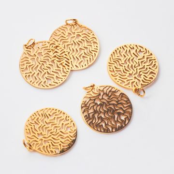 Zawieszka ze stali chirurgicznej koło ze wzorkami do naszyjników w kolorze złotym 22mm