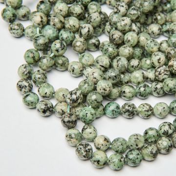 Jadeit kulka fasetowana szara w cętki 10mm