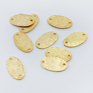 Srebrna blaszka owal łącznik ze wzorkiem AG925 pozłacana 20mm