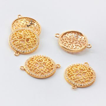 Srebrny łącznik koło filigranowe z cyrkoniami AG925 pozłacana 23mm