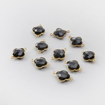 Srebrny łącznik onyks koniczyna marokańska w srebrnym okuciu AG925 pozłacana 12,5mm