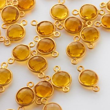 Łącznik cytryn fasetowany w okuciu pozłacanym AG925 8mm