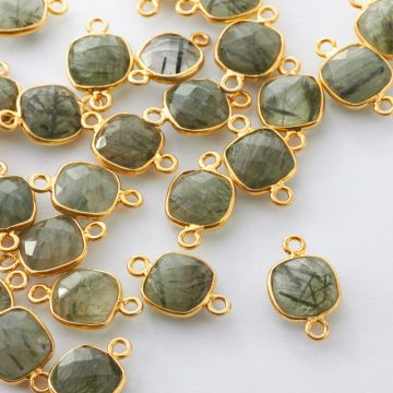 Łącznik kryształ górski z rutylem fasetowany w okuciu pozłacanym AG925 8mm