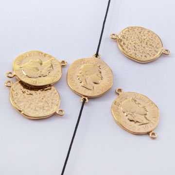 Srebrna moneta antyczna łącznik pozłacany 16mm