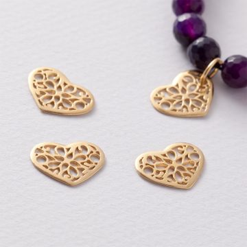 Srebrny łącznik serce ażurowe AG925 pozłacana 13x17mm