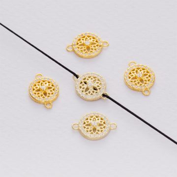 Łącznik z cyrkoniami kółko AG925 pozłacany 9x14mm